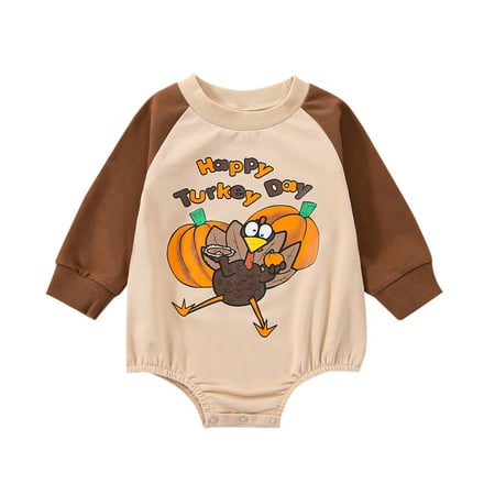 

Youmylove Baby Infant Printed Girls Boys Thanksgiving Long Sleeve Boutique Rompers Bodysuit For Turkey Party For Autumn Cute Clothing
