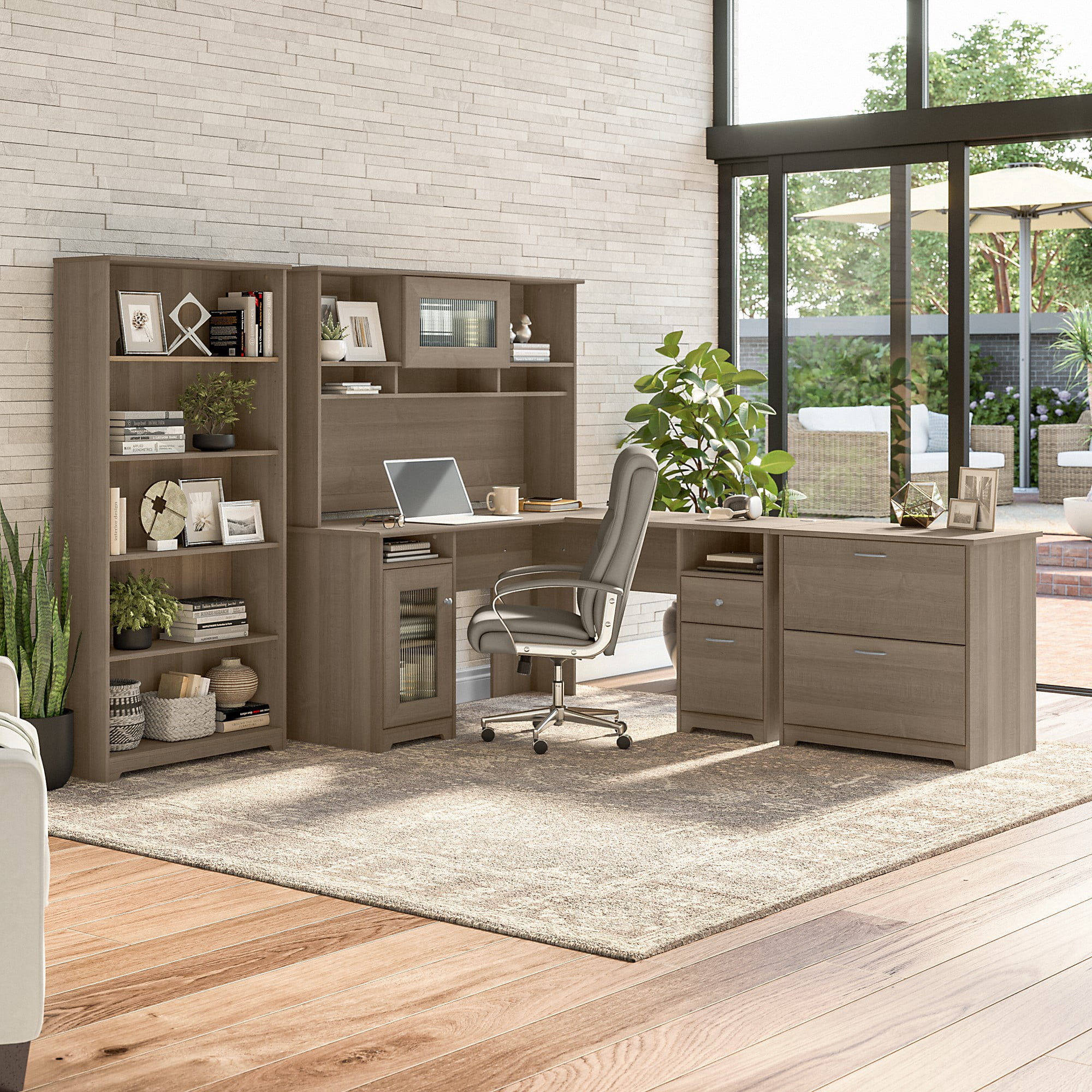 Bush Furniture Cabot 60" L Shaped Desk with Storage, Ash Gray