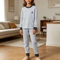 thumbnail image 6 of THDHVS Girls 2 Piece Outfits,Unisex Youth Colorblock Ribbed Long Sleeve Top Patch Cuffed Jogger Pants Pajama 2 Piece Set,Girls Fall Outfits Gray 13-14 Years, 6 of 9