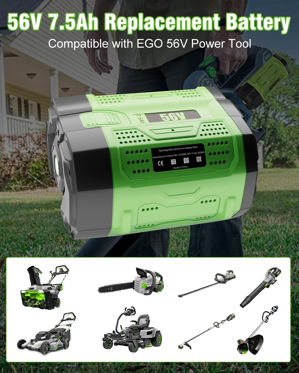 2Packs 56V 7.5Ah Replacement for EGO Battery BA2800T BA2800 BA4200 BA1400 Compatible with Ego 56V Battery Power+ Cordless Tools
