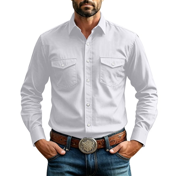 Axiiglly Dress Shirts for Men Long Sleeve Button Down Western Shirts Solid Business Wedding Regular Fit Blouses with Pockets