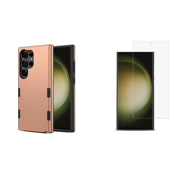 Echelon Bravo Series Phone Case for Samsung Galaxy S24 Ultra with Tempered Glass Screen Protector, Slim Shockproof Protective Armor Rugged Anti-Drop Cover (Rose Gold Pink)