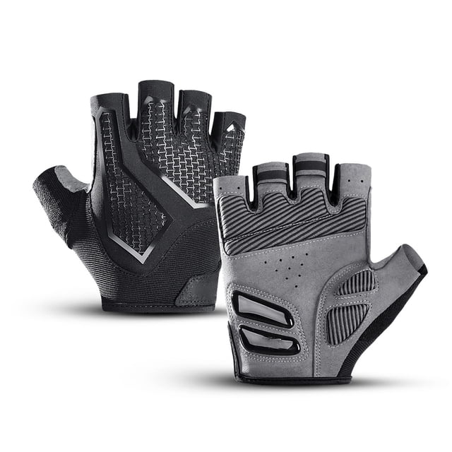 Guantes negros para dedos cortos para bicicleta estática, deportes al aire libre, absorción de impactos y transpirables