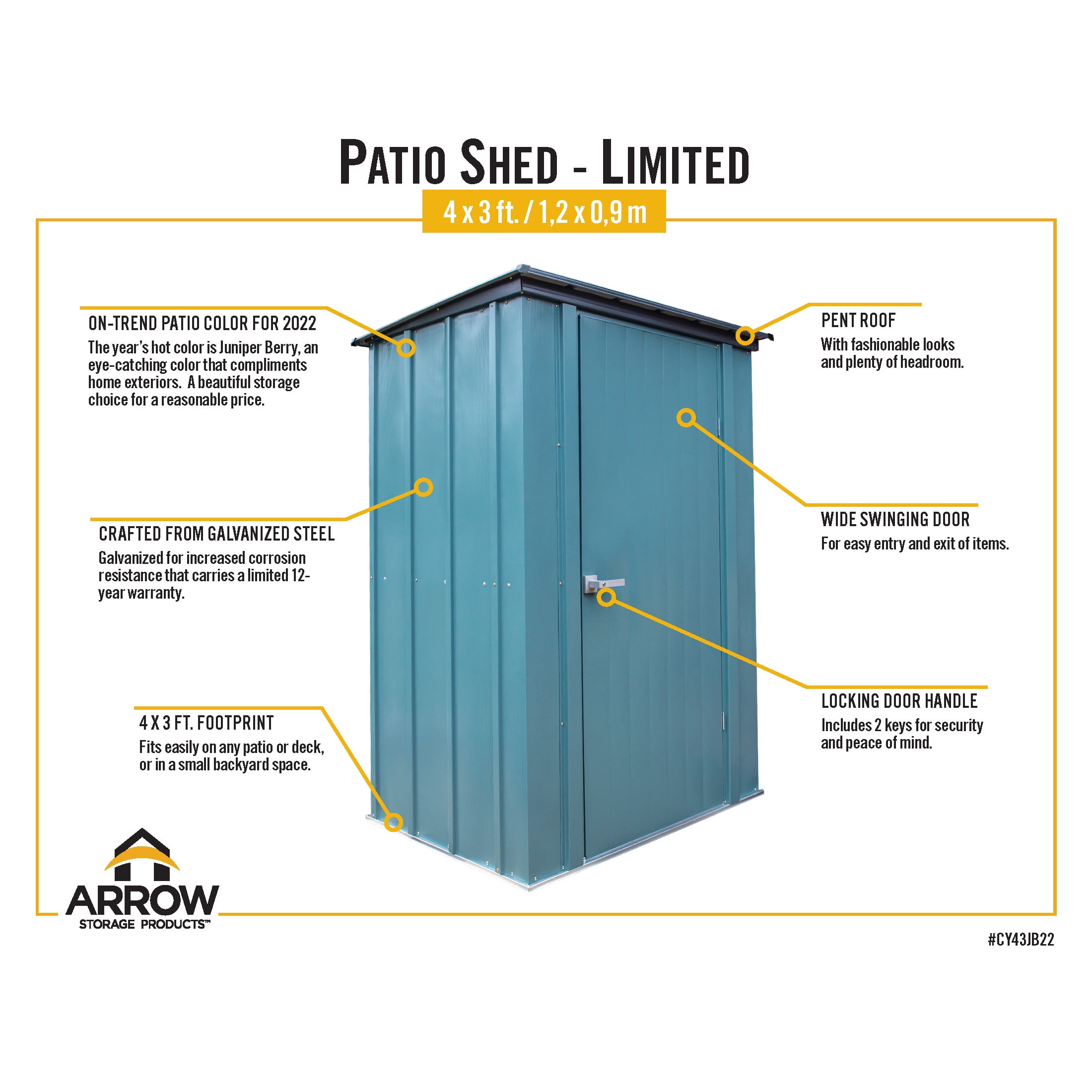 Arrow Spacemaker 4 x 3 x 6 ft Juniper Berry Patio Shed