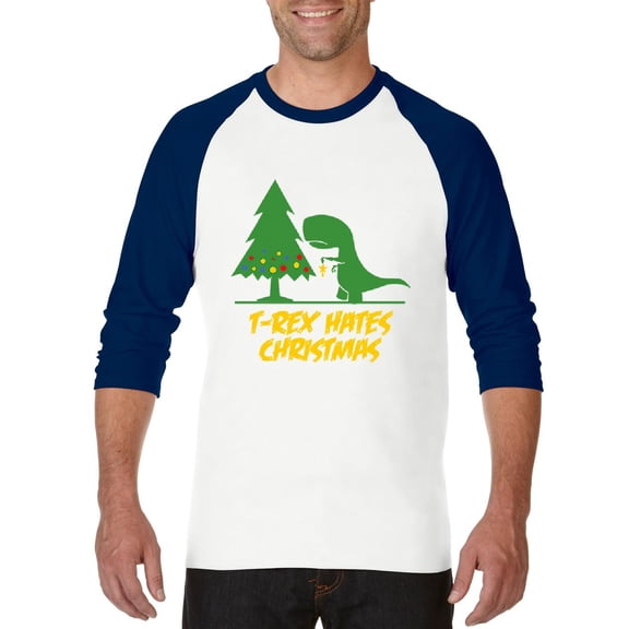 MmF - Mens Raglan Sleeve Baseball T-Shirts - XMAS DINOSAUR