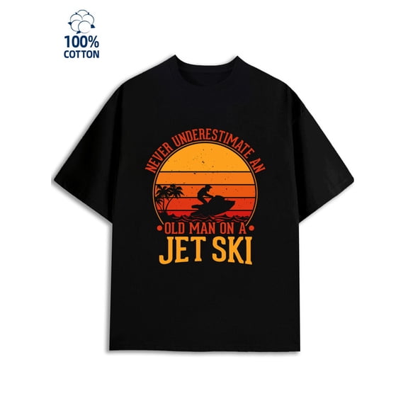 Jet Ski T-Shirt for men funny humor 180G 100% Cotton black vintage vintage Funny Unisex Shirt Graphic Tee tshirts Retro Unisex Shirt Printed tshirts Basic Unisex Shirt Short Sleeve tshirts