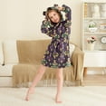 thumbnail image 3 of FORMRS Niños Bathrobe Unisex Hooded Robe Soft Plush Pajamas Sleepwear, Size 4-6T, Gold and Purple Floral Pattern, 3 of 7