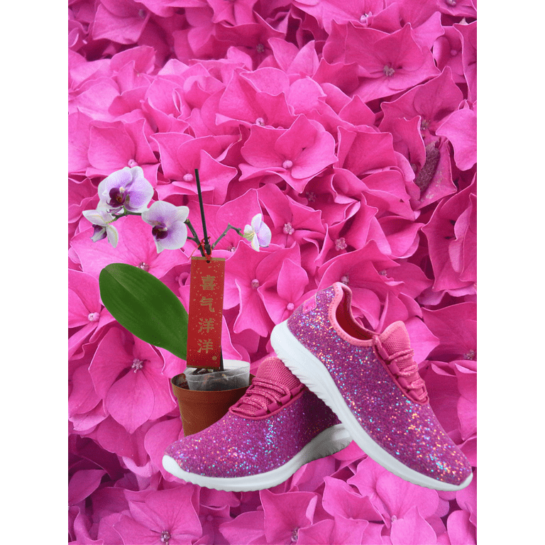 Neon Fuchsia Star Silver Glitter Sneakers 9