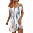 thumbnail image 5 of QUNYINEY Graphic Casual Dresses for Women Mini Short Sleeve Summer Cold Shoulder Shift Dress Beach V Neck Loose Fit Blue Dresses, 5 of 6