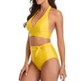 thumbnail image 5 of UTSJKR High Waisted Bikini Sets for Women Tummy Control Swimsuit Halter Full Coverage Modest Vintage Two Piece Bathing Suits Yellow XL, 5 of 7