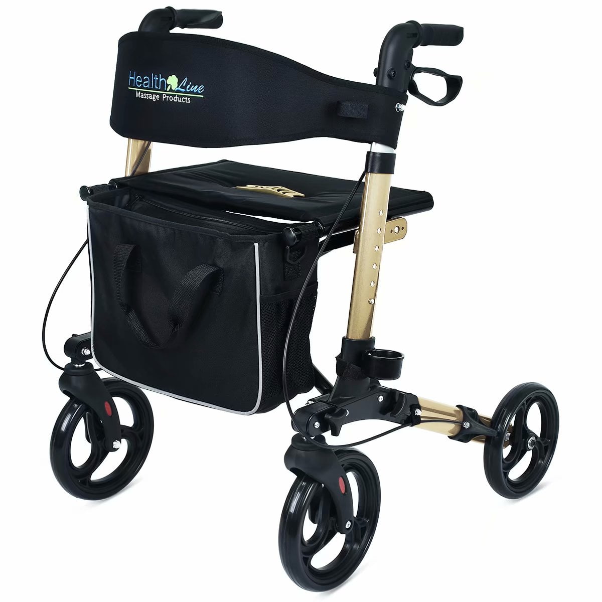 Health Line SideFold Rollator Rolling Walker with Paded Seat, 300 lb