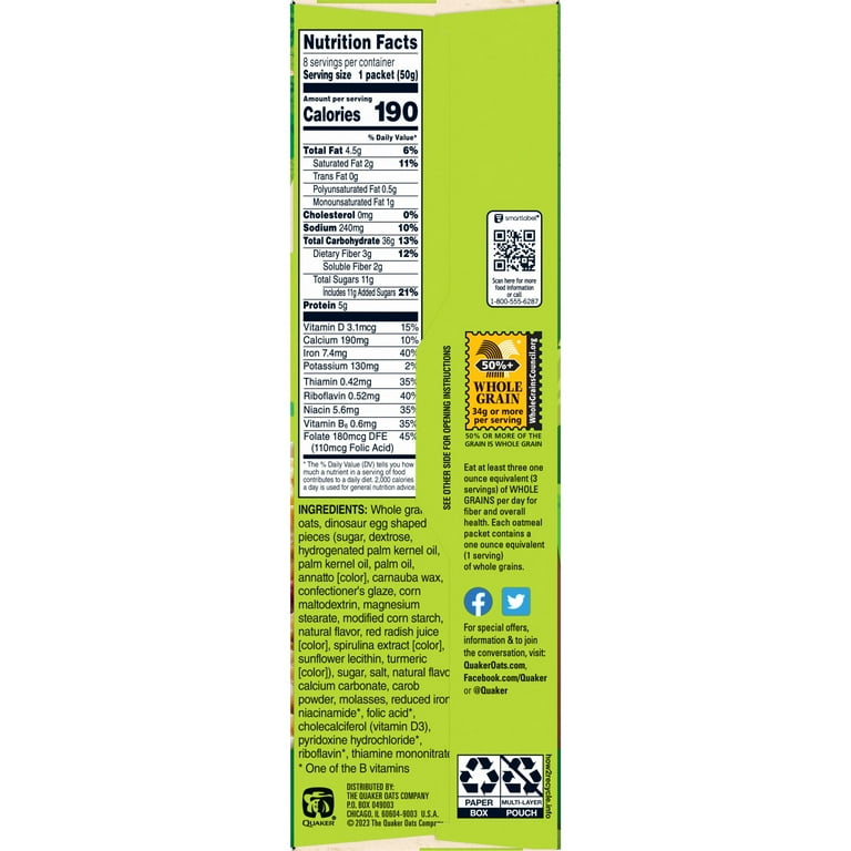 Quaker Instant Oatmeal, Dinosaur Eggs & Brown Sugar, 1.76 oz, 8 Packets