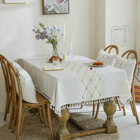 

Tablecloth Tassel Cotton and Linen Table Cover Kitchen Dining Wrinkle-resistant Tablecloth Square Cotton Washable 53.1*94.5in