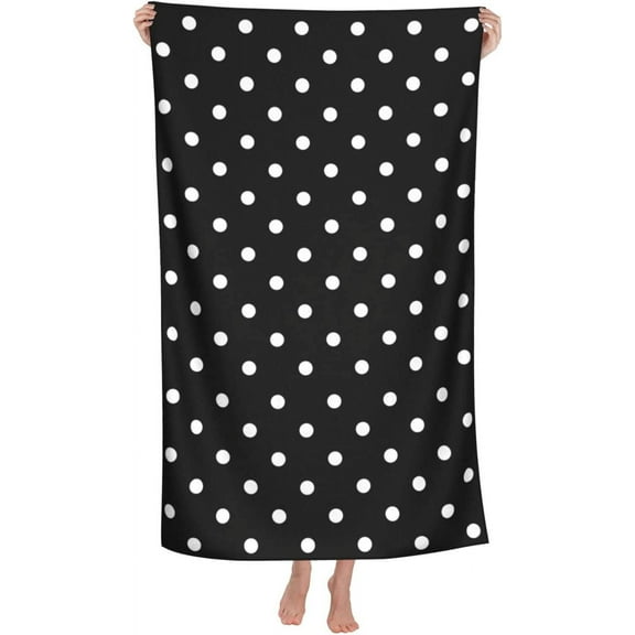 JASMODER Black and White Polka Dot Microfiber Beach Towels Oversized Soft Beach Blanket Absorbent Quick Dry Bath Towels Pool Towels Travel Beach Towels for Kids Adults