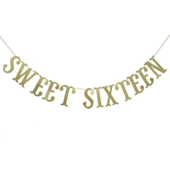 Sixteen Birthday Banner Gold Glitter for 16th Birthday Party Decor 16 years old Decoration Supplies Bunting Photo Booth Props Sign