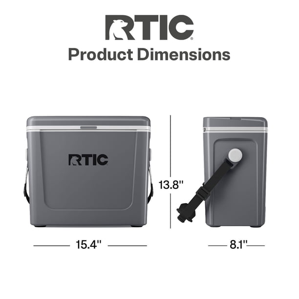 RTIC, Hard-Sided Ice Chest Cooler, 16 QT, Fits 20 Cans Grey