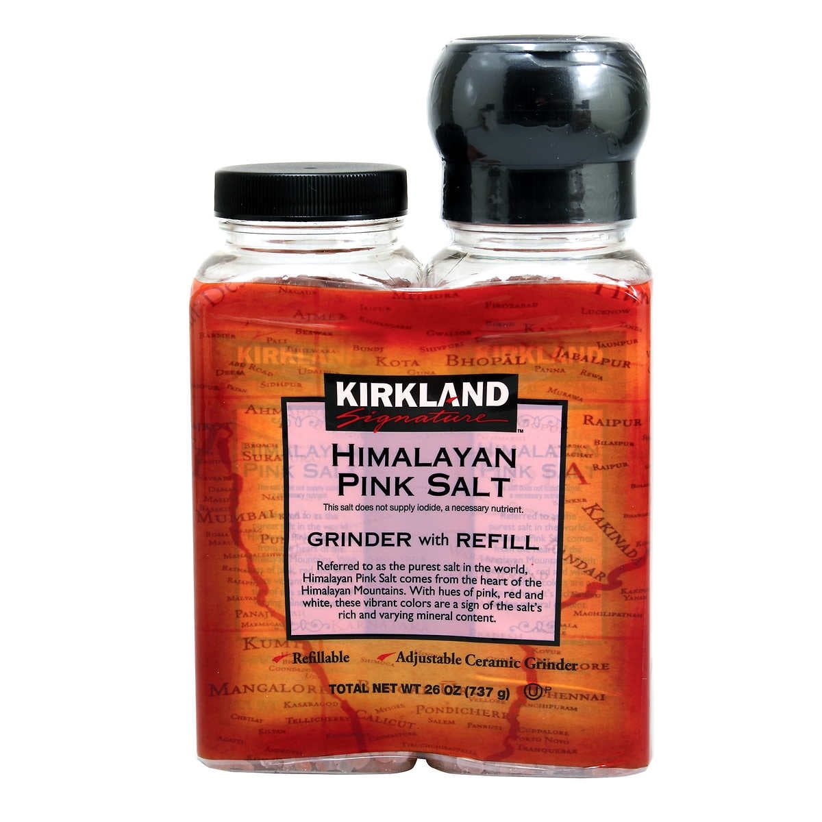 Kirkland Signature Spice Black Pepper Med Sea Salt Pink Himalayan Grinder+Refill 