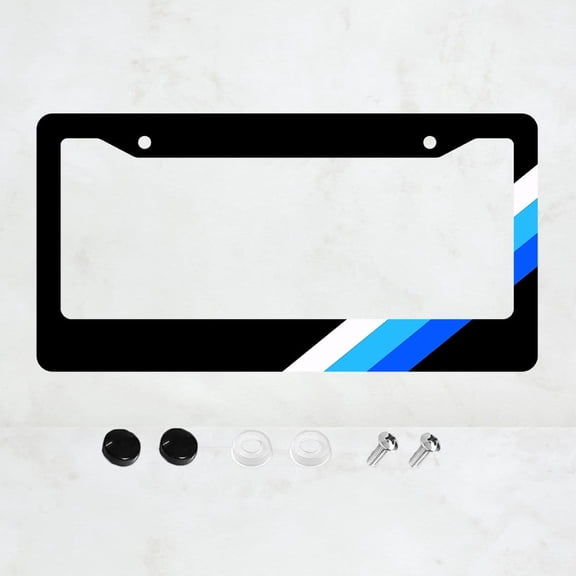 1PC tri color sports license plate frame set - white, blue, dark blue aluminum car tag bracket cover with nuts, Perfect Gift for Both Men and Women