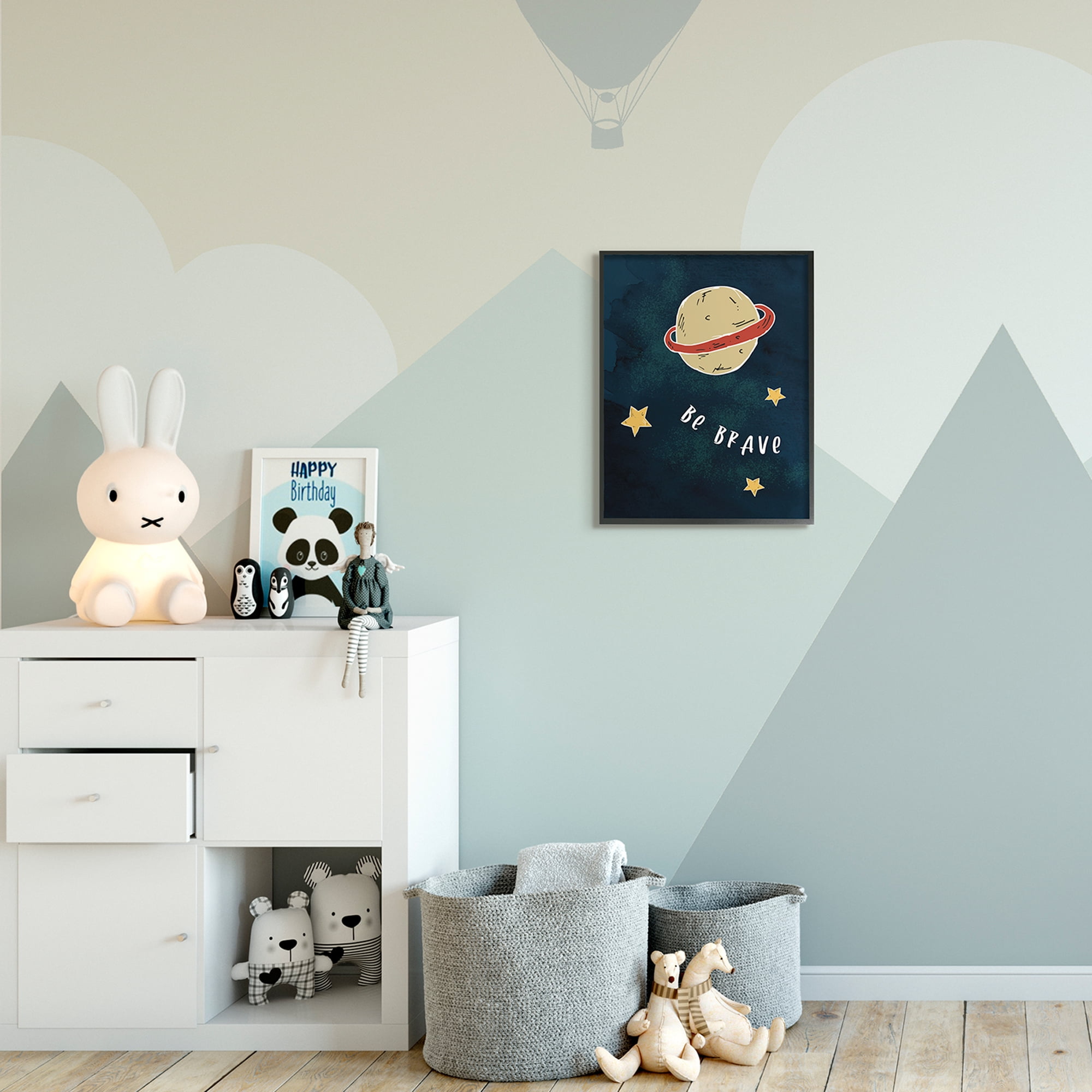 Be Brave Motivational Phrase Planet and Stars 16 in x 20 in Framed Painting Art Print, by Stupell Home Décor