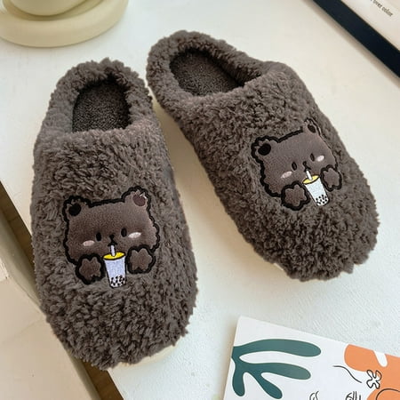 

Slippers for Women Men Slippers Autumn And Winter Fashion And Comfortable Indoor And Outdoor Cartoon Flat Warm Non Slip Coffee 8.5 Slippers for Men