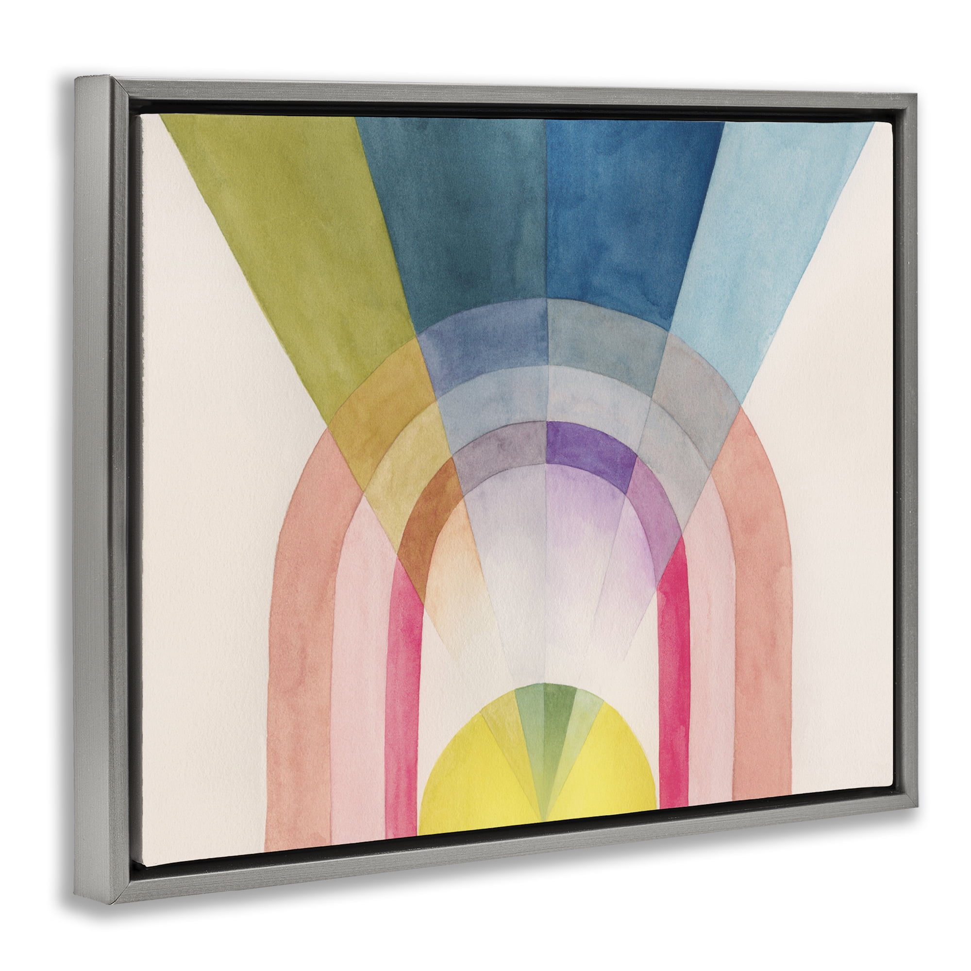 Stupell Industries Sun Rays & Rainbow Abstract Painting Gray Floater Framed Canvas Art Print Wall Art, 21 x 17