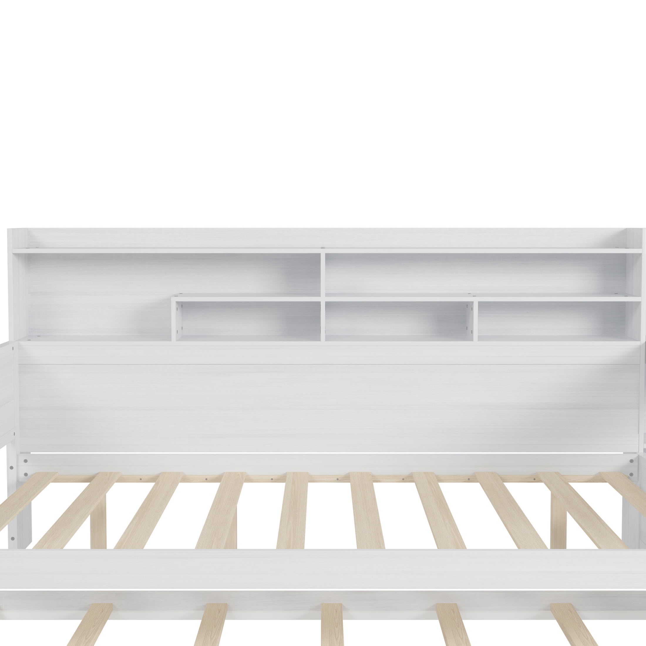 Noble House Full Size Daybed with Twin Trundle, Storage Shelves and Study Desk, Antique White