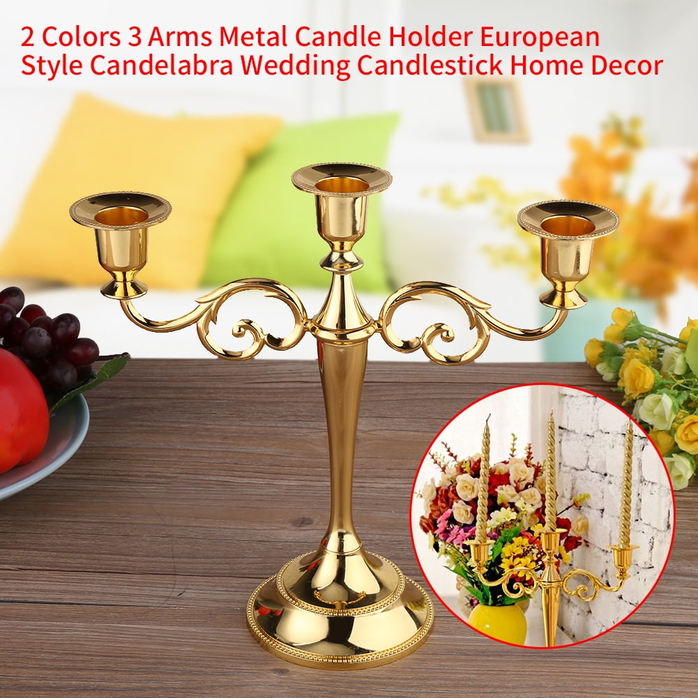 Color : Gold Delaman 3 Bras Métal Bougeoir Candélabre de Mariage Candlestic Européenne Style Home Decor Bougeoir 