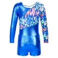 thumbnail image 6 of YONGHS Kids Girls Printed Long Sleeve Dance Gymnastics Leotards and Athletic Shorts Set, 6 of 7