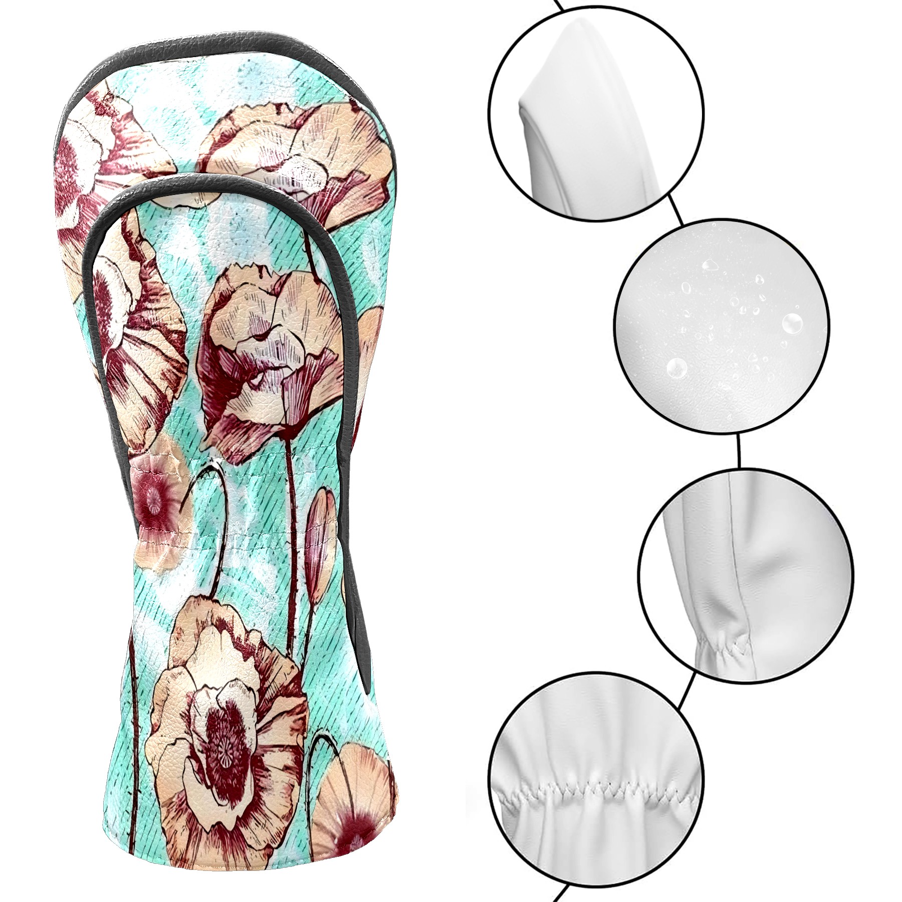 Golf Club Covers, Flower1 Premium PU Leather Driver Hybrid Putter Head Covers with Velvet Lining, Waterproof Golf Gifts for Men Women