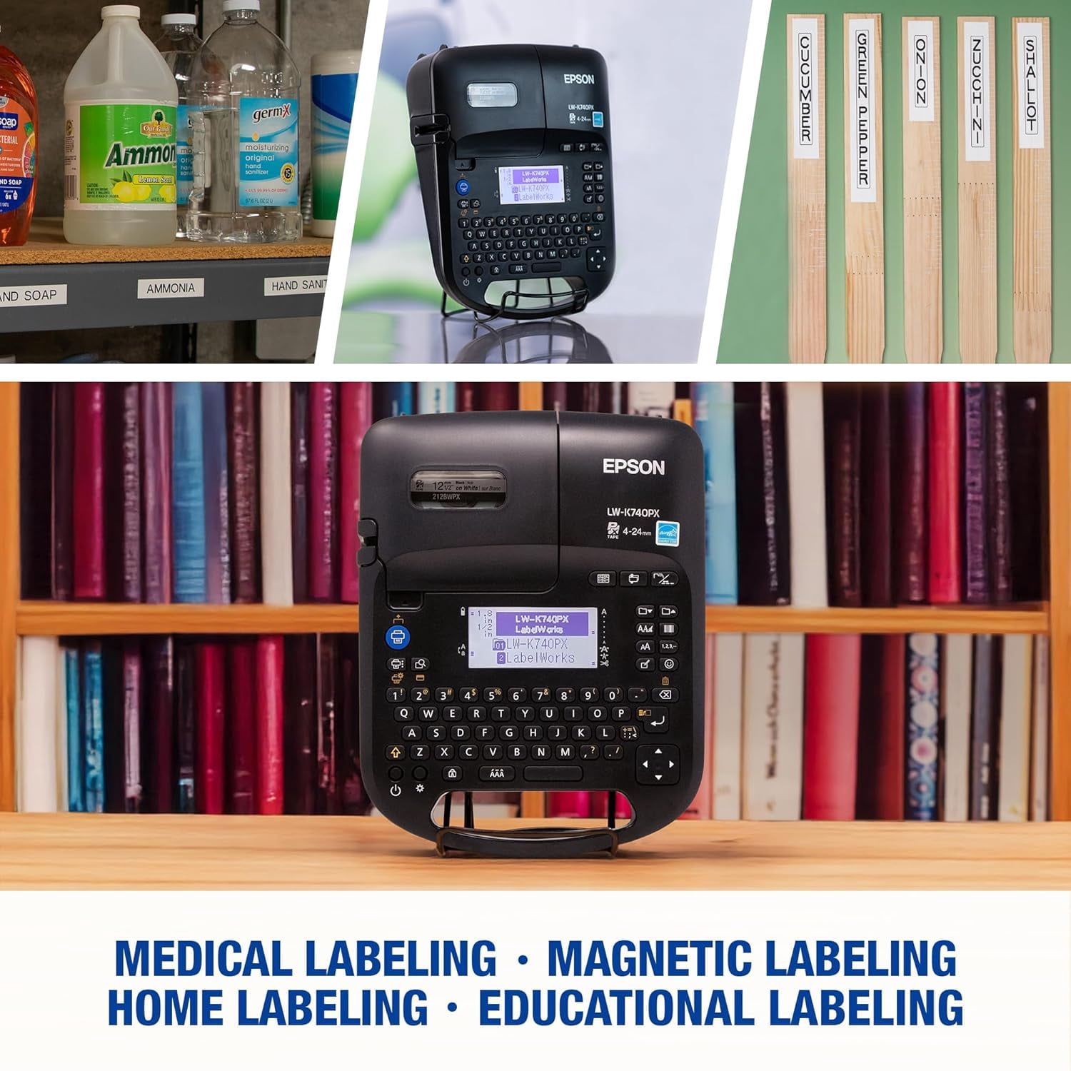 Epson LABELWORKS LW-K740PX Industrial Handheld Label Maker - Office, Home & Healthcare, Full Kit, Durable Labels