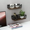 thumbnail image 4 of MyGift 2 Piece Tabletop Rustic Black Metal Wire and Burnt Wood Baskets, 4 of 7