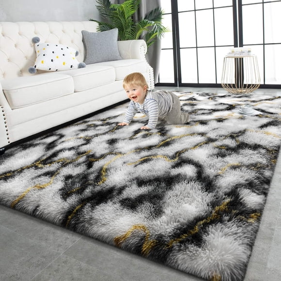 Alfombra TWINNIS Soft Shaggy Plush de 183 x 274 cm, color gris dorado