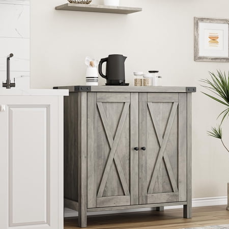 Panapinka Buffet Cabinet Farmhouse Storage Accent Console Cabinet with Doors and Shelves Sideboard with Solid Wood Countertop/Barn Doors Modern Kitchen Coffee Bar for Living Room Dining Room