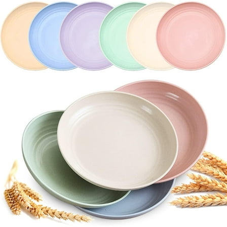 9inch Deep Dinner Plates Set of 8, Unbreakable Wheat Straw Plates, Reusable Plastic Dinner Plates, Microwave and Dishwasher Safe