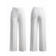 thumbnail image 5 of Cutuoiiu Women's Casual Solid Color Wide Leg Pants High Waist Straight Trousers with Pockets for Work Office Daily Wear, 5 of 7
