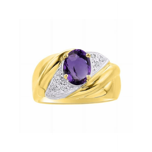 RYLOS Rings for Women 14K Yellow Gold Ring Oval 8X6MM Gemstone & Diamonds Classic Design February Amethyst Jewelry for Women Size 5