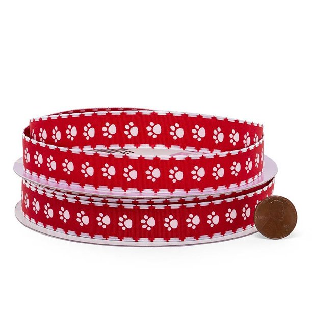 5/8" X 25 Yards Red/White Paw Print Grosgrain Ribbon by Paper Mart