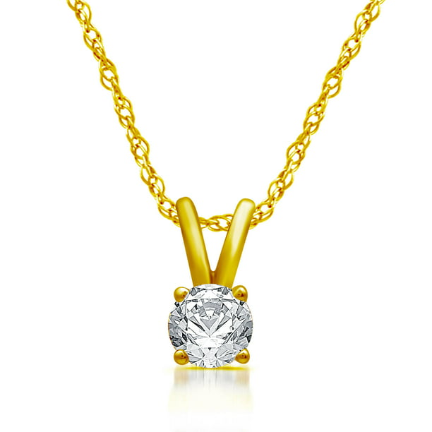 Brilliance 14Kt Yellow Gold 1/3 Carat Diamond Solitaire Pendant Necklace