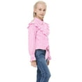 thumbnail image 2 of Girls Plaid Button Down Shirt Crop Tops Tie Knot Ruffle Long Sleeve Shirt Blouse 3-12Y, 2 of 5