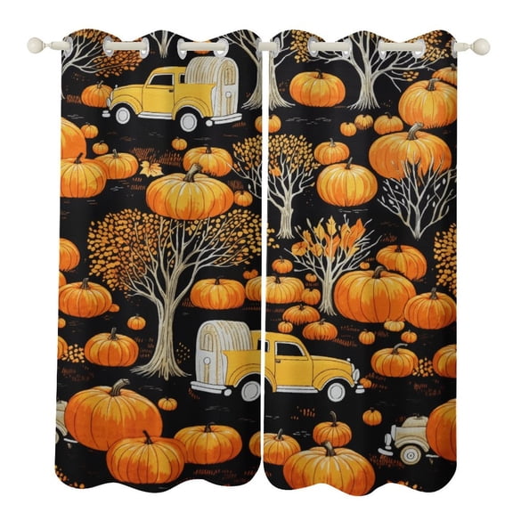 Thanksgiving Retro Truck Curtains Watercolor Theme Window Curtains Grommet Blackout Drapes for Living Room Bedroom