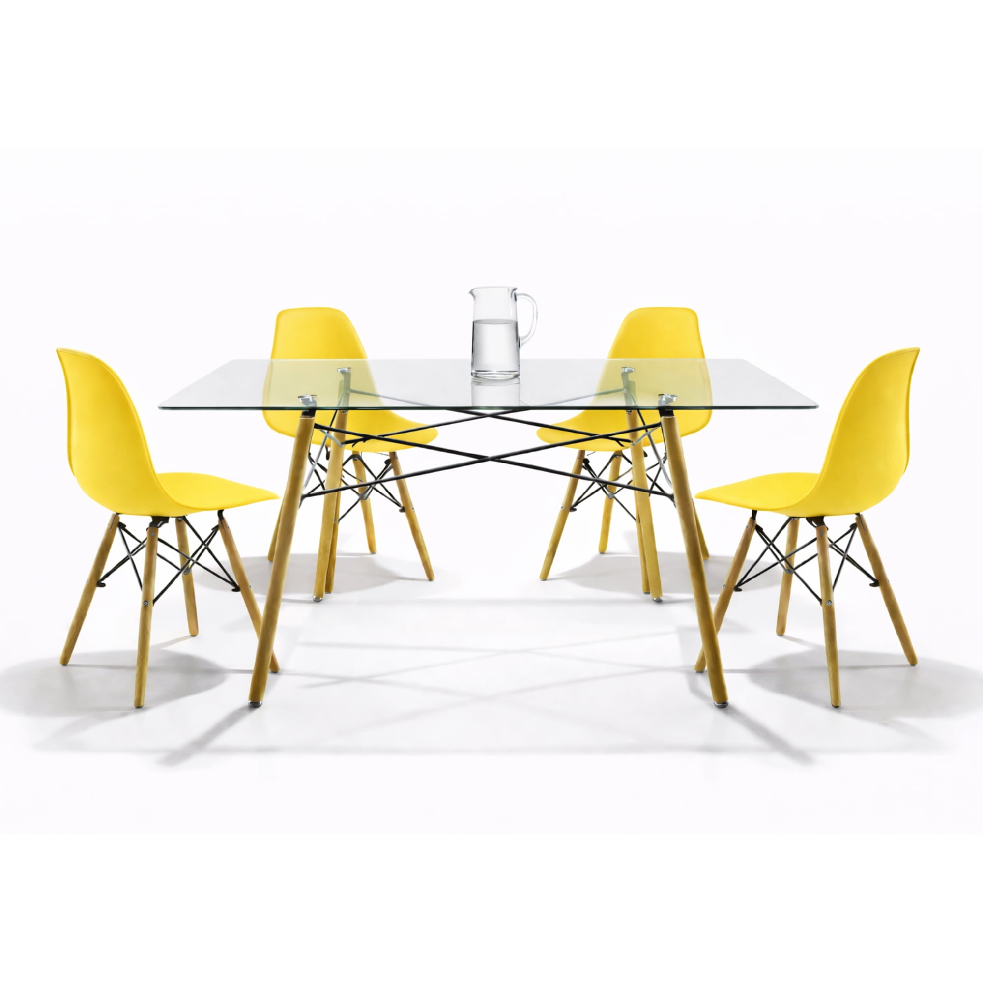 Comedor Cristal Rectangular para 4 Personas Sillas Oslo Amarillas