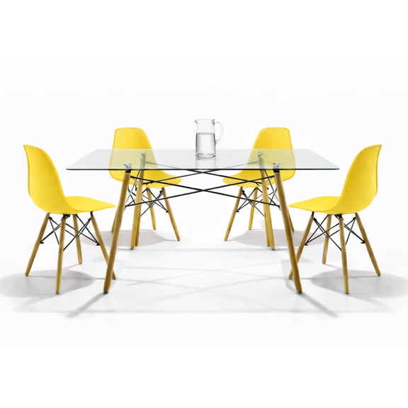 Comedor Cristal Rectangular para 4 Personas Sillas Oslo Amarillas