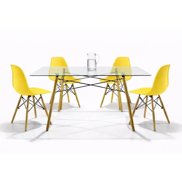 Comedor Cristal Rectangular para 4 Personas Sillas Oslo Amarillas