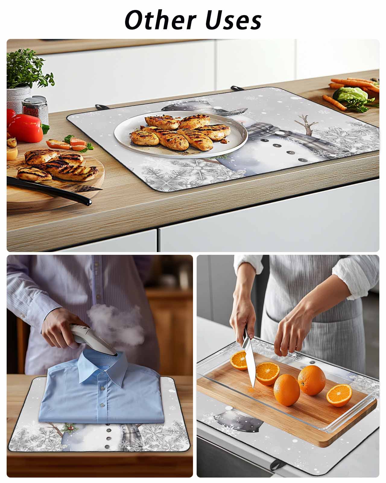 Merry Christmas Stove Top Covers for Electric Stove, 28'x20'' Grey Snowman and Whinter Snowflake Glass Ceramic Stove Cover Foldable Rubber Mat Heat Resistant Cooktop Protector for Kitchen