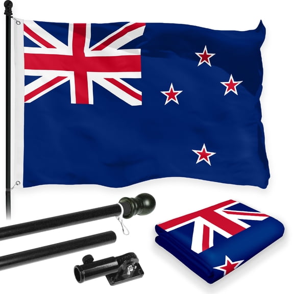 G128 Combo Pack: 6 Feet Tangle Free Spinning Flagpole (Black) New Zealand New Zealander Flag 3x5 ft Printed 150D Brass Grommets (Flag Included) Aluminum Flag Pole