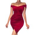 thumbnail image 1 of Mini vestido de manga larga con lentejuelas de cadera envuelta informal de color sólido con costura de un hombro para mujer Fridja nbo3035, 1 of 8