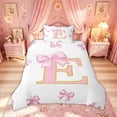 thumbnail image 2 of Meiyoeat Girly Bow Alphabet E Twin Bedding for Kids Girls, Fashion Letter Duvet Cover Set, Pink Golden, Pink Reversible, 1 Duvet Cover and 1 Pillowcase (No Comforter), 2 of 6