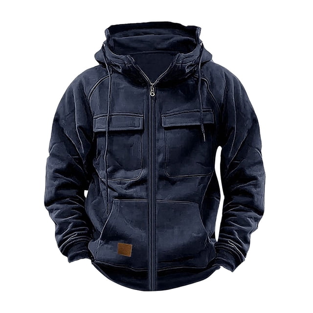 pstuiky camisa de manga larga para hombre, Sudadera con capucha de manga larga con cremallera y múltiples bolsillos para hombre, estilo casual y moderno. salir tops xxl