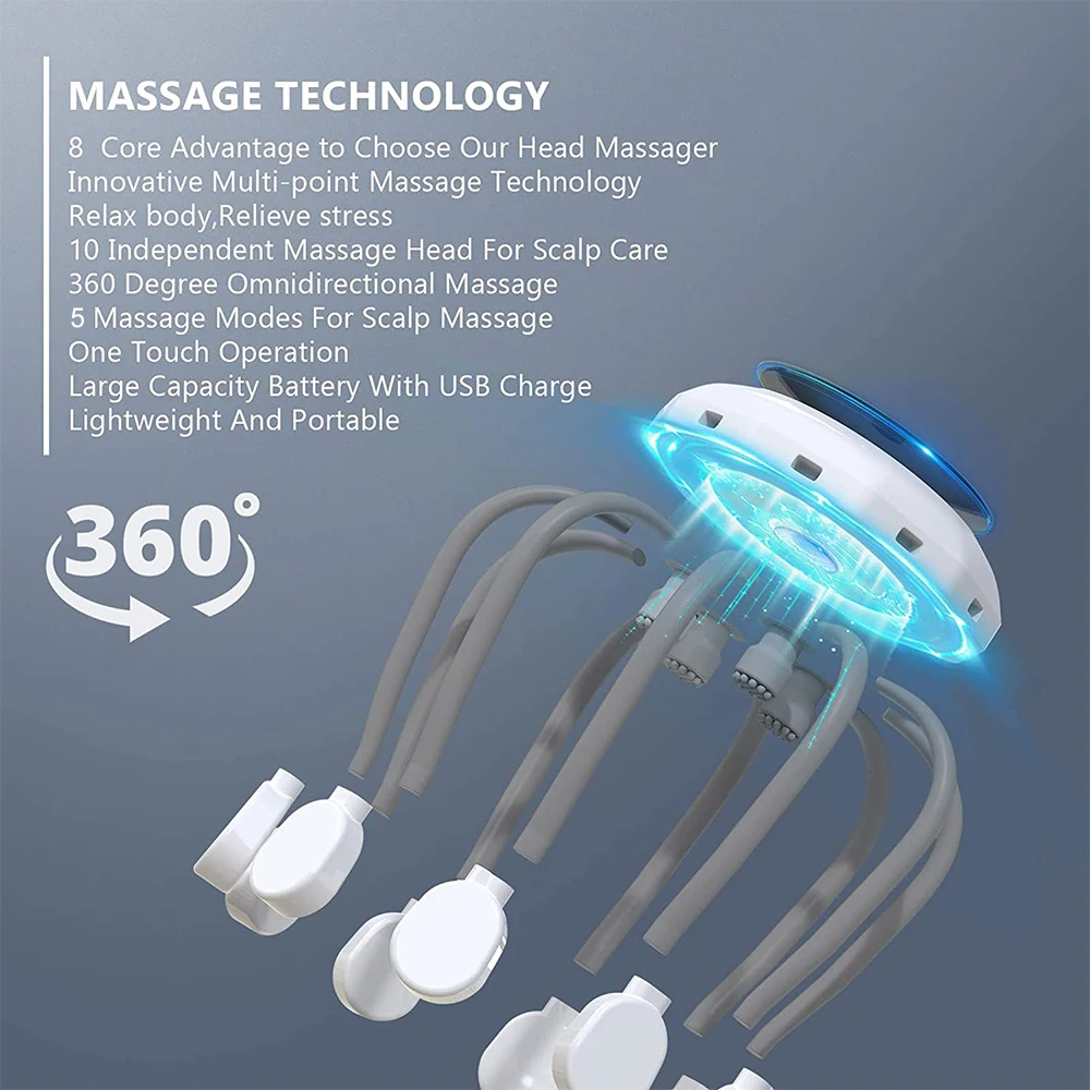 USB Rechargeable Electric Scalp Massager Head Massager Red Light Vibrator Octopus Head Scratcher For Relaxation Stress