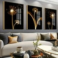 thumbnail image 3 of A set of three abstract golden dandelion luxury wall paintings suitable for living room decoration, bedroom, café, classroom, ideal for gifts, frameless, 3 of 5